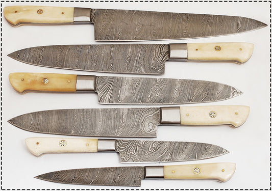 Professional Kitchen Knives Custom Made Damascus Steel 5 pcs of Professional Utility Japanese Chef Kitchen Knife Set with Pocket Case Chef Knife Roll Bag-KGB21