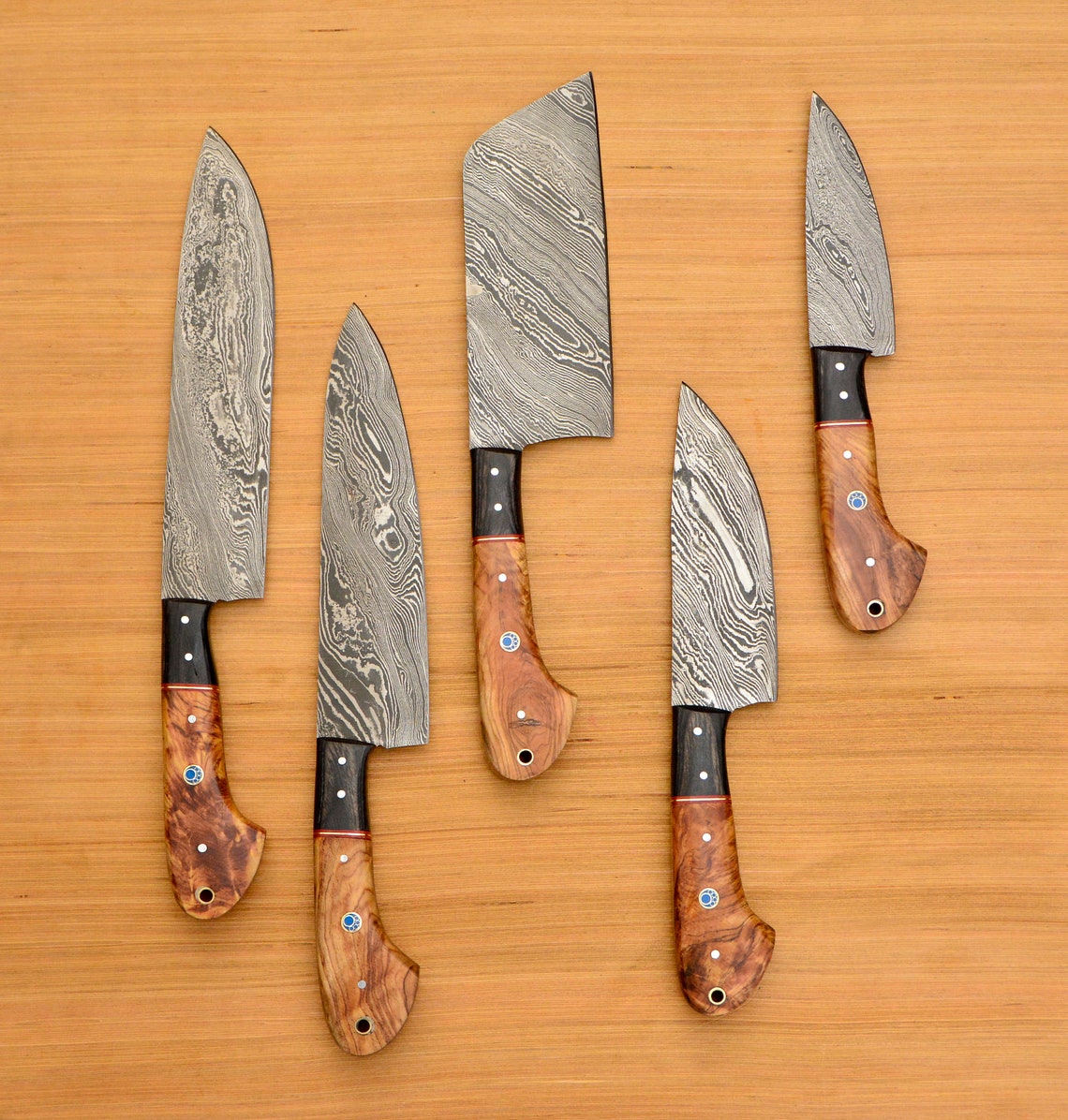 Handmade Damascus Steel 5 Pcs Kitchen Knife set, Hand Forged