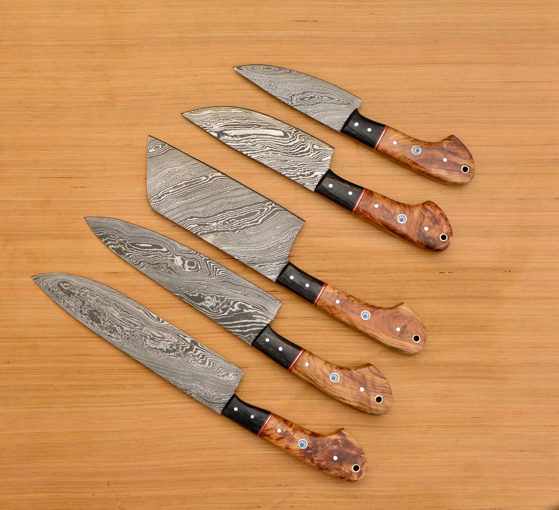 Damacus Steel 7 Pcs Japanese Chef Knives Set Kitchen Knife Set and Leather  Roll Bag 