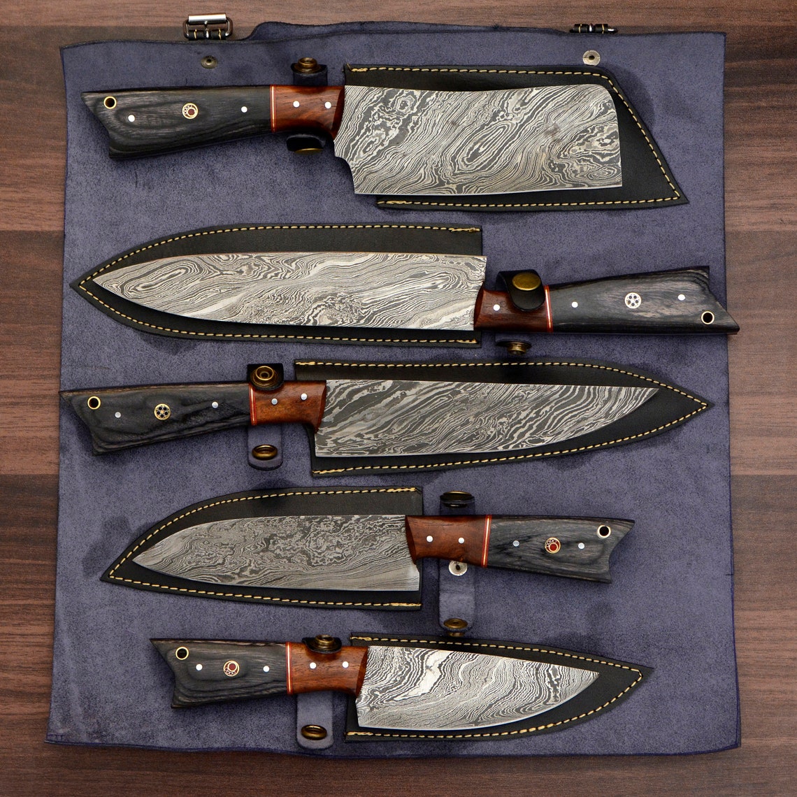 W Trading- Professional Kitchen Knives Custom Made Damascus Steel 8 pcs of  Professional Utility Cooking Chef Kitchen Knife Set with Chopper/Cleaver