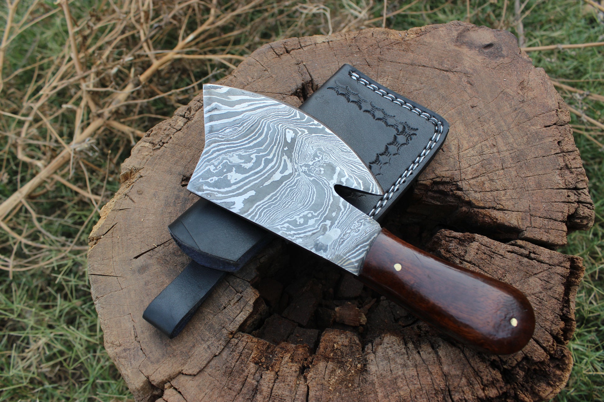 New Damascus Chopper Knife Custom Handmade Damascus Steel