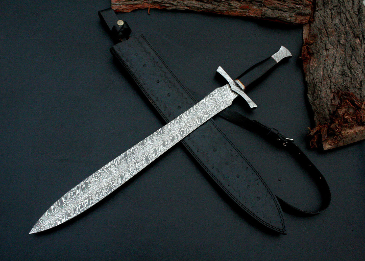 Ultimate Forged Damascus Steel French / Sword / Dagger / GLADIOUS Sword 31" Long