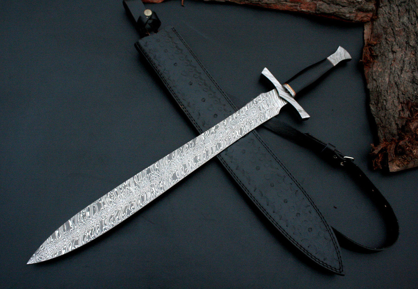 Ultimate Forged Damascus Steel French / Sword / Dagger / GLADIOUS Sword 31" Long