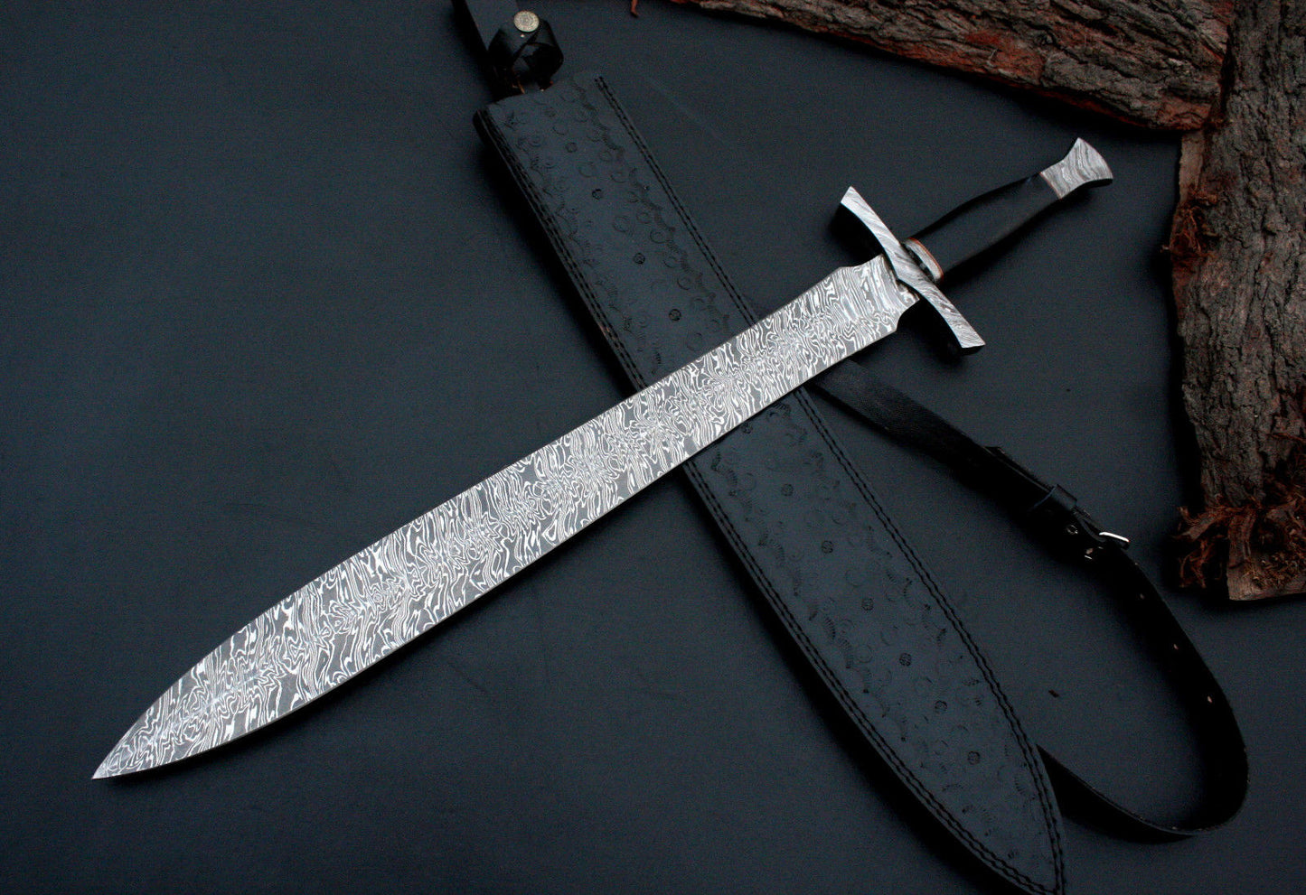 Ultimate Forged Damascus Steel French / Sword / Dagger / GLADIOUS Sword 31" Long